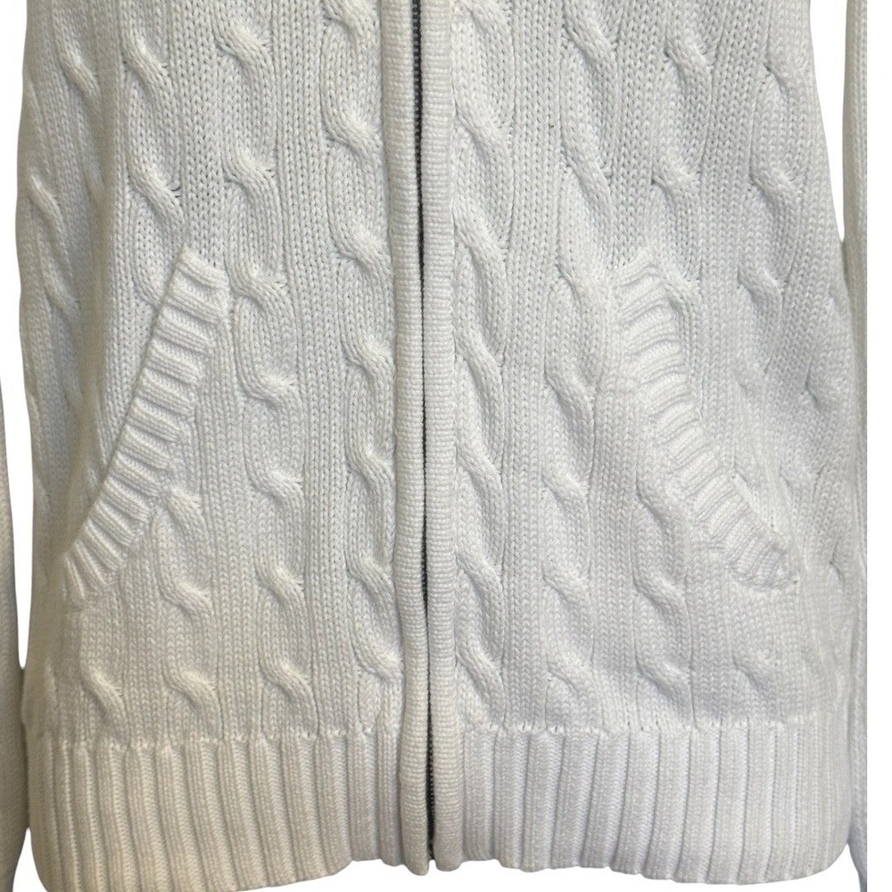 🆕 RALPH LAUREN SPORT White Cable Knit Full Zip Hooded Sweater Pink Pony Logo S - Picture 4 of 8